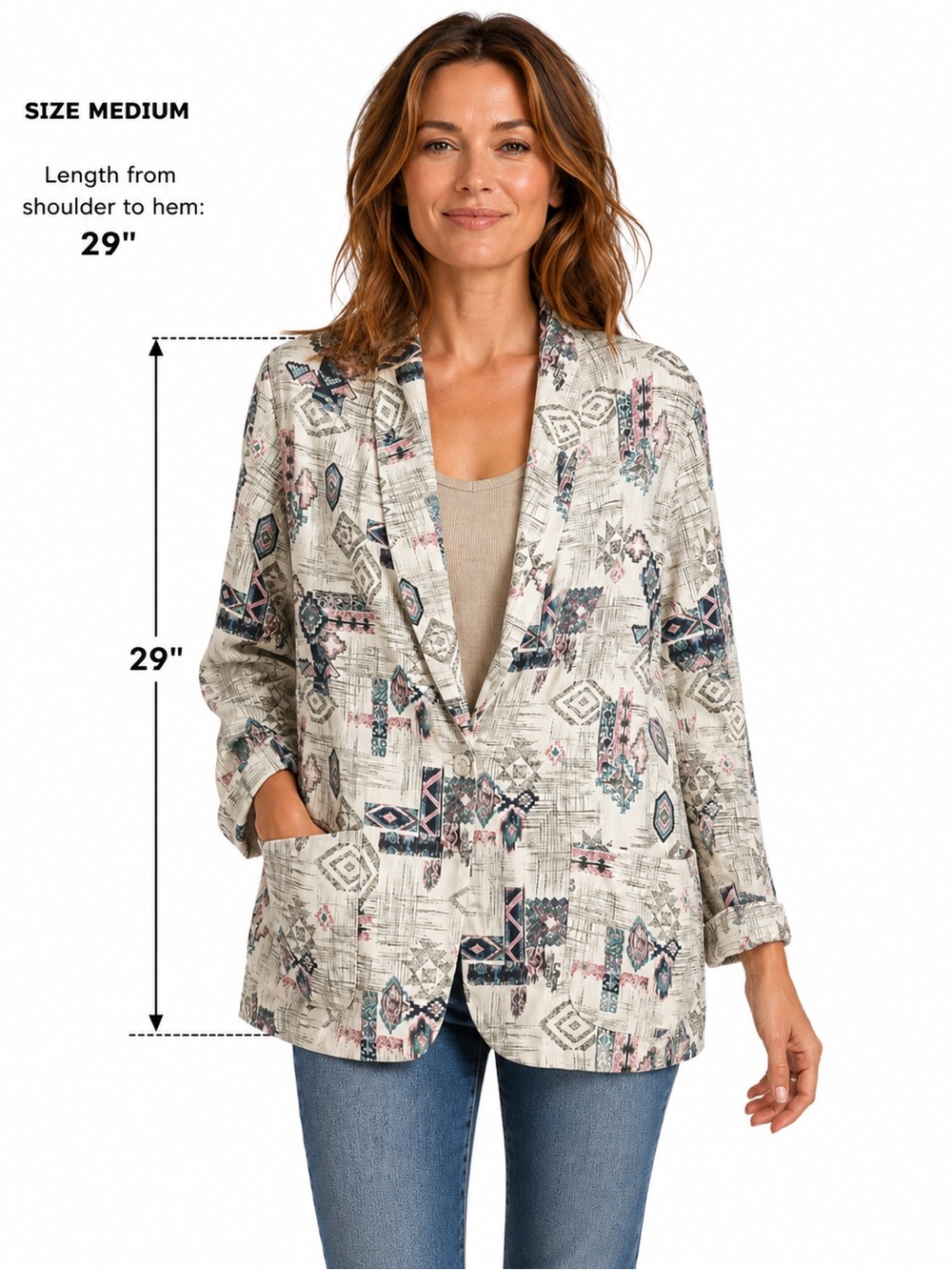 VTG Maren Medium M Blazer Jacket Aztec Print USA Lightweight EUC